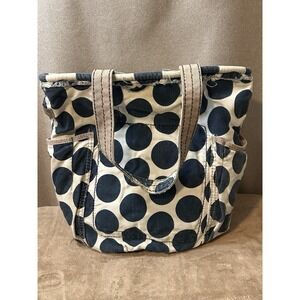 Thirty One Retro Metro Canvas Tote Bag Purse Shoulder Bag Navy Dots
